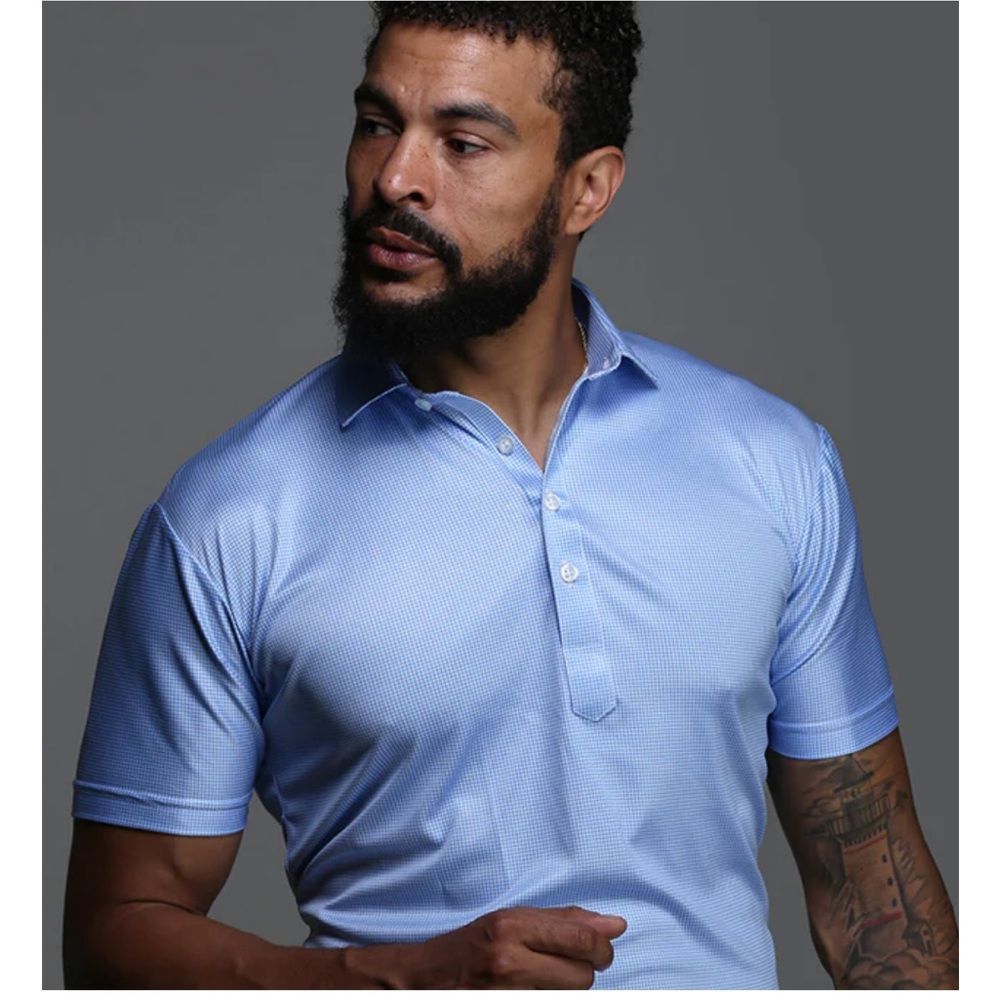 Collars & Co. Dress Collar Polo NWT Size Large Blue Houndstooth Short Sleeve